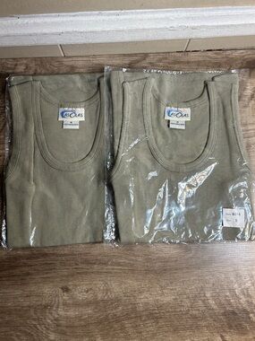 ASCOLAS Ribbed Tank Top - Olive Green (Set of 2) Size Small.